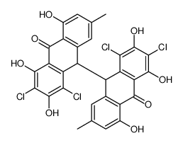 1,1',3,3'-Tetrachloro-2,2',4,4',5,5'-hexahydroxy-7,7'-dimethyl-9,9'-bi(anthracene)-10,10'(9H,9'H)-dione结构式