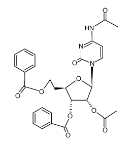 1-(O2-acetyl-O3,O6-dibenzoyl-β-D-ribo-5-deoxy-hexofuranosyl)-4-acetylamino-1H-pyrimidin-2-one结构式