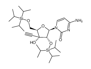 1-(2,5-bis-O-triisopropylsilyl-3-C-ethynyl-1-β-D-ribofuranosyl)cytosine Structure