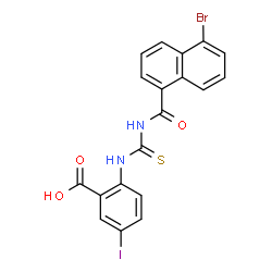 2-[[[[(5-BROMO-1-NAPHTHALENYL)CARBONYL]AMINO]THIOXOMETHYL]AMINO]-5-IODO-BENZOIC ACID structure