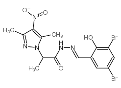 1H-Pyrazole-1-aceticacid,alpha,3,5-trimethyl-4-nitro-,[(3,5-dibromo-2-hydroxyphenyl)methylene]hydrazide(9CI)结构式