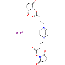 1,4-Bis{4-[(2,5-dioxo-1-pyrrolidinyl)oxy]-4-oxobutyl}-1,4-diazoni abicyclo[2.2.2]octane dibromide Structure