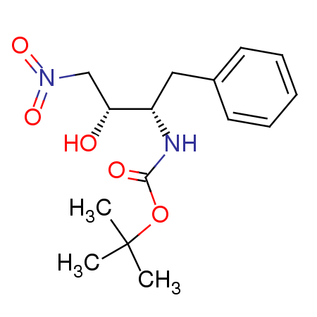 (2S,3R)-N-tert-butyloxycarbonyl-2-amino-3-hydroxy-1-phenyl-4-nitrobutane结构式