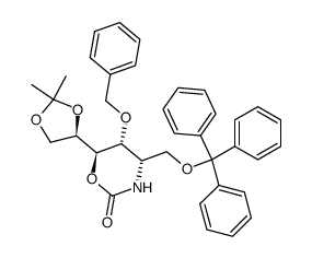 2H-1,3-Oxazin-2-one, 6-(2,2-dimethyl-1,3-dioxolan-4-yl)tetrahydro-5-(phenylmethoxy)-4-(triphenylmethoxy)methyl-, 4S-4.alpha.,5.alpha.,6.beta.(S*)-结构式