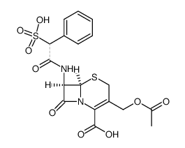 (6R)-3-acetoxymethyl-8-oxo-7t-((Ξ)-2-phenyl-2-sulfo-acetylamino)-(6rH)-5-thia-1-aza-bicyclo[4.2.0]oct-2-ene-2-carboxylic acid结构式