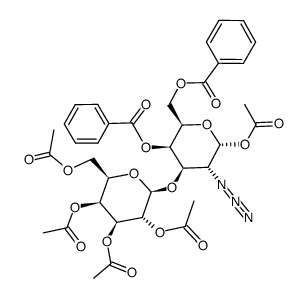 1-Acetyl-2-azido-4,6-di-O-benzoyl-2-desoxy-3-O-(2,3,4,6-tetra-O-acetyl-β-D-galactopyranosyl)-O-α-D-galactopyranose结构式