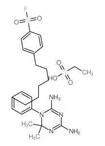 4-[6-[4-(4,6-diamino-2,2-dimethyl-1,3,5-triazin-1-yl)phenyl]hexyl]benzenesulfonyl fluoride; ethanesulfonic acid structure