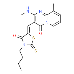 (Z)-3-butyl-5-((9-methyl-2-(methylamino)-4-oxo-4H-pyrido[1,2-a]pyrimidin-3-yl)methylene)-2-thioxothiazolidin-4-one structure