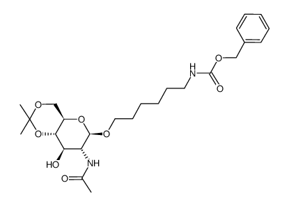 Carbamic acid, 6-2-(acetylamino)-2-deoxy-4,6-O-(1-methylethylidene)-.beta.-D-glucopyranosyloxyhexyl-, phenylmethyl ester Structure