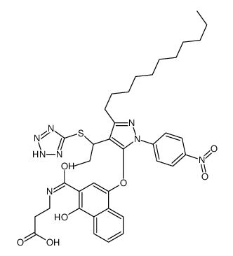 3-[4-[4-(1-乙基-1H-四唑-5-硫代甲基)-1-(4-硝基苯基)-3-十一烷基-5-吡唑氧基]-1-羟基-2-萘甲酰氨基]丙酸结构式