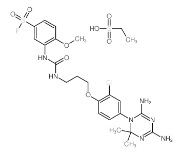 3-[3-[2-chloro-4-(4,6-diamino-2,2-dimethyl-1,3,5-triazin-1-yl)phenoxy]propylcarbamoylamino]-4-methoxy-benzenesulfonyl fluoride; ethanesulfonic acid structure