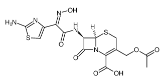 (6R)-3-acetoxymethyl-7t-[2-(2-amino-thiazol-4-yl)-2-(Z)-hydroxyimino-acetylamino]-8-oxo-(6rH)-5-thia-1-aza-bicyclo[4.2.0]oct-2-ene-2-carboxylic acid Structure