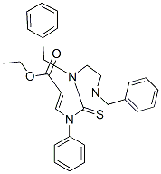 1,4-dibenzyl-7-phenyl-6-thioxo-1,4,7-triaza-spiro[4.4]non-8-ene-9-carboxylic acid ethyl ester结构式