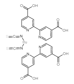 cis-Dithiocyanatobis(N,N'-2,2'-bipyridyl-4,4'-dicarboxylic acid)ruthenium structure