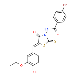 (Z)-4-bromo-N-(5-(3-ethoxy-4-hydroxybenzylidene)-4-oxo-2-thioxothiazolidin-3-yl)benzamide Structure