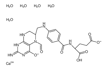 calcium,(2S)-2-[[4-[[(6S)-2-amino-5-formyl-4-oxo-1,6,7,8-tetrahydropteridin-6-yl]methylamino]benzoyl]amino]pentanedioate,pentahydrate结构式