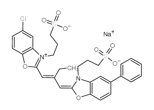 5-氯-2-[2-[[5-苯基-3-(3-磺酸丙基)-2(3H)-苯并恶唑亚基]甲基]-1-丁烯基]-3-(3-磺酸丙基)苯并恶唑翁内盐,钠盐结构式