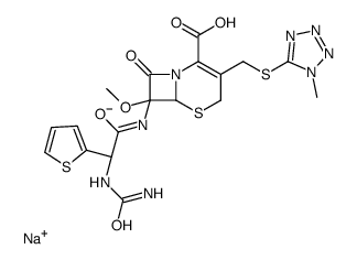 sodium,(6R,7S)-7-[[2-(carbamoylamino)-2-thiophen-2-ylacetyl]amino]-7-methoxy-3-[(1-methyltetrazol-5-yl)sulfanylmethyl]-8-oxo-5-thia-1-azabicyclo[4.2.0]oct-2-ene-2-carboxylate结构式