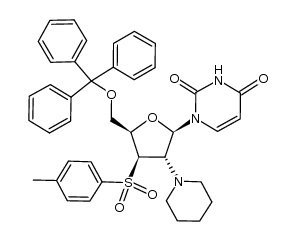 1-((2R,3S,4R,5R)-3-(piperidin-1-yl)-4-tosyl-5-((trityloxy)methyl)tetrahydrofuran-2-yl)pyrimidine-2,4(1H,3H)-dione Structure