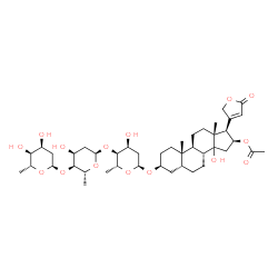 Card-20(22)-enolide, 3-[(O-2,6-dideoxy-beta-d-ribo-hexopyranosyl-(1->4)-O-2,6-dideoxy-beta-d-ribo-hexopyranosyl-(1->4)-2,6-dideoxy-beta-d-ribo-hexopyranosyl)oxy]-14,16-dihydroxy-, monoacetate, (3beta,5beta,16beta)-结构式