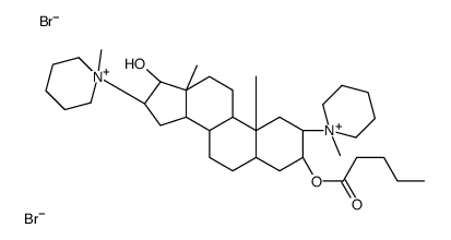 [(3S,5S,8R,9S,10S,13S,14S,17R)-17-hydroxy-10,13-dimethyl-2,16-bis(1-methylpiperidin-1-ium-1-yl)-2,3,4,5,6,7,8,9,11,12,14,15,16,17-tetradecahydro-1H-cyclopenta[a]phenanthren-3-yl] pentanoate,dibromide Structure