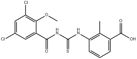 3-[[[(3,5-dichloro-2-methoxybenzoyl)amino]thioxomethyl]amino]-2-methyl-benzoic acid结构式