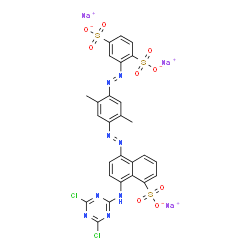 trisodium 2-[[4-[[4-[(4,6-dichloro-1,3,5-triazin-2-yl)amino]-5-sulphonato-1-naphthyl]azo]-2,5-dimethylphenyl]azo]benzene-1,4-disulphonate Structure