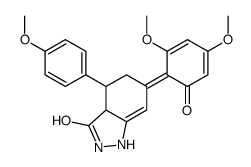 (6E)-6-(2,4-dimethoxy-6-oxocyclohexa-2,4-dien-1-ylidene)-4-(4-methoxyphenyl)-2,3a,4,5-tetrahydro-1H-indazol-3-one结构式