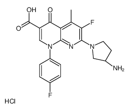 7-[(3S)-3-aminopyrrolidin-1-yl]-6-fluoro-1-(4-fluorophenyl)-5-methyl-4-oxo-1,8-naphthyridine-3-carboxylic acid,hydrochloride结构式