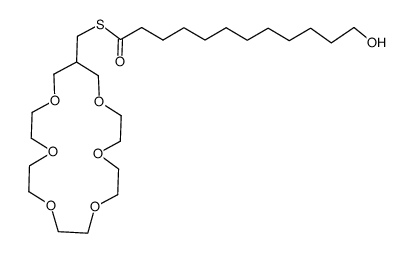 S-((1,4,7,10,13,16-hexaoxacyclononadecan-18-yl)methyl) 12-hydroxydodecanethioate结构式