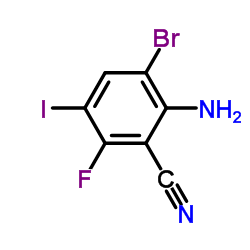 2-Amino-3-bromo-6-fluoro-5-iodobenzonitrile结构式