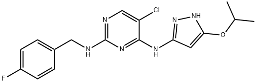 5-氯-N 2-(4-氟苄基)-N 4-(5-异丙氧基-1H-吡唑-3-基)嘧啶-2,4-二胺结构式