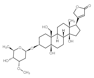 (3beta,5beta)-3-[(2,6-dideoxy-3-O-methyl-beta-D\-ribo-hexopyranosyl)oxy]-5,14,19-trihydroxycard-20(22)-enolide Structure