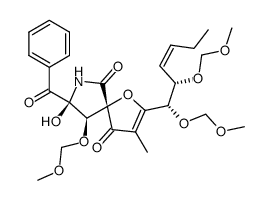 (5S,8S,9R)-8-benzoyl-2-[(1S,2S,3Z)-1,2-bis(methoxymethoxy)-3-hexenyl]-8-hydroxy-9-methoxymethoxy-3-methyl-1-oxa-7-azaspiro[4.4]non-2-ene-4,6-dione Structure