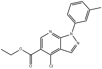 4-氯-1-(间甲苯基)-1H-吡唑并[3,4-B]吡啶-5-羧酸乙酯结构式