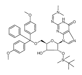 N2-(dimethylaminomethylene)-2'-O-(tert-butyldimethylsilyl)-5'-O-(p,p'-dimethoxytrityl)guanosine结构式