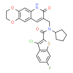 Benzo[b]thiophene-2-carboxamide, 3-chloro-N-cyclopentyl-6-fluoro-N-[(2,3,6,7-tetrahydro-7-oxo-1,4-dioxino[2,3-g]quinolin-8-yl)methyl]- (9CI)结构式