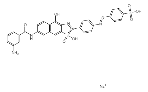 2-Naphthalenesulfonicacid,7-[(3-aminobenzoyl)amino]-4-hydroxy-3-[2-[4-[2-(4-sulfophenyl)diazenyl]phenyl]diazenyl]-,sodium salt (1:2) Structure