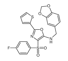 N-(1,3-benzodioxol-5-ylmethyl)-4-(4-fluorophenyl)sulfonyl-2-thiophen-2-yl-1,3-oxazol-5-amine Structure