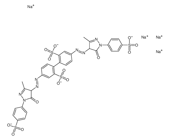 4,4-二[[4,5-二氢-3-甲基-5-氧代-1-(4-磺基苯基)-1H-吡唑-4-基]偶氮]-[1,1-联苯]-2,2-二磺酸四钠盐结构式