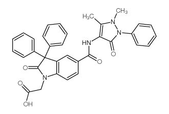 2-[5-[(1,5-dimethyl-3-oxo-2-phenyl-pyrazol-4-yl)carbamoyl]-2-oxo-3,3-d iphenyl-indol-1-yl]acetic acid picture