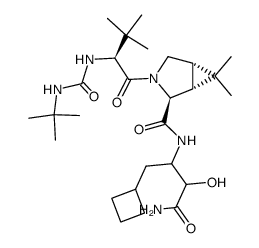 (1R,2S,5S)-N-(4-amino-1-cyclobutyl-3-hydroxy-4-oxobutan-2-yl)-3-((S)-2-(3-tert-butylureido)-3,3-dimethylbutanoyl)-6,6-dimethyl-3-azabicyclo[3.1.0]hexane-2-carboxamide结构式