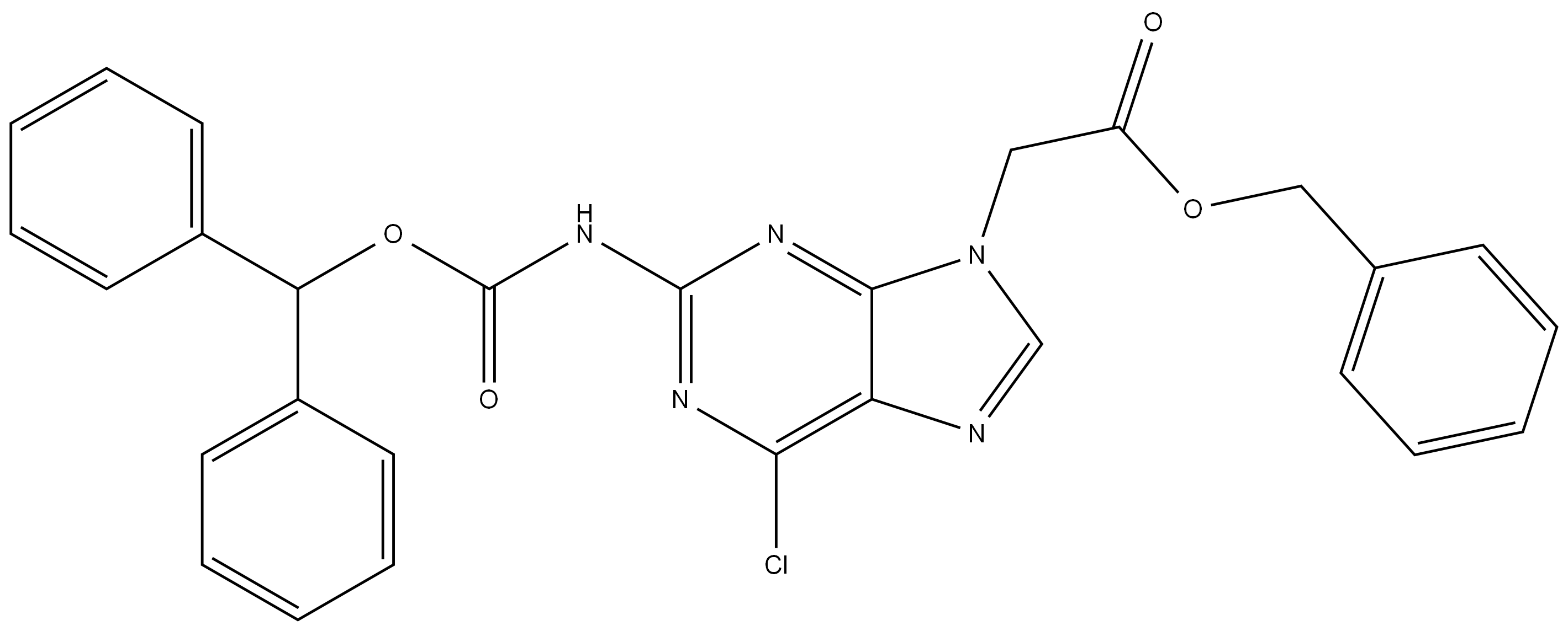 9H-Purine-9-acetic acid, 6-chloro-2-[[(diphenylmethoxy)carbonyl]amino]-, phenylmethyl ester Structure