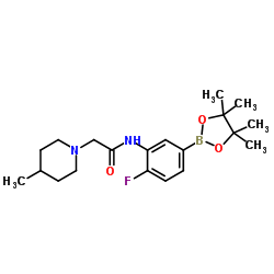 N-(2-Fluoro-5-(4,4,5,5-tetramethyl-1,3,2-dioxaborolan- 2-yl)phenyl)-2-(4-methylpiperidin-1-yl)acetamide structure