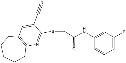 2-[(3-cyano-6,7,8,9-tetrahydro-5H-cyclohepta[b]pyridin-2-yl)sulfanyl]-N-(3-fluorophenyl)acetamide结构式