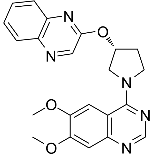 6,7-二甲氧基-4-[(3R)-3-(2-喹喔啉基氧基)-1-吡咯烷基]喹唑啉图片