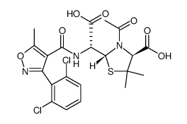 2-Thiazolidineacetic acid, 3-acetyl-4-carboxy-α-[[[3-(2,6-dichlorophenyl)-5-methyl-4-isoxazolyl]carbonyl]amino]-5,5-dimethyl-, (αR,2R,4S) Structure