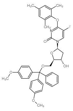 5'-o-(dimethoxytrityl)-5-fluoro-o4-(2,4,6-trimethylphenyl)-2'-deoxyuridine structure