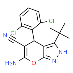 6-amino-3-tert-butyl-4-(2,6-dichlorophenyl)-1,4-dihydropyrano[2,3-c]pyrazole-5-carbonitrile结构式