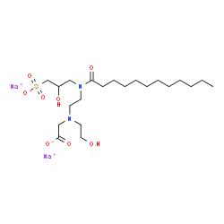 N-(2-Hydroxyethyl)-N-[2-[(2-hydroxy-3-sulfopropyl)(1-oxododecyl)amino]ethyl]glycine disodium salt structure